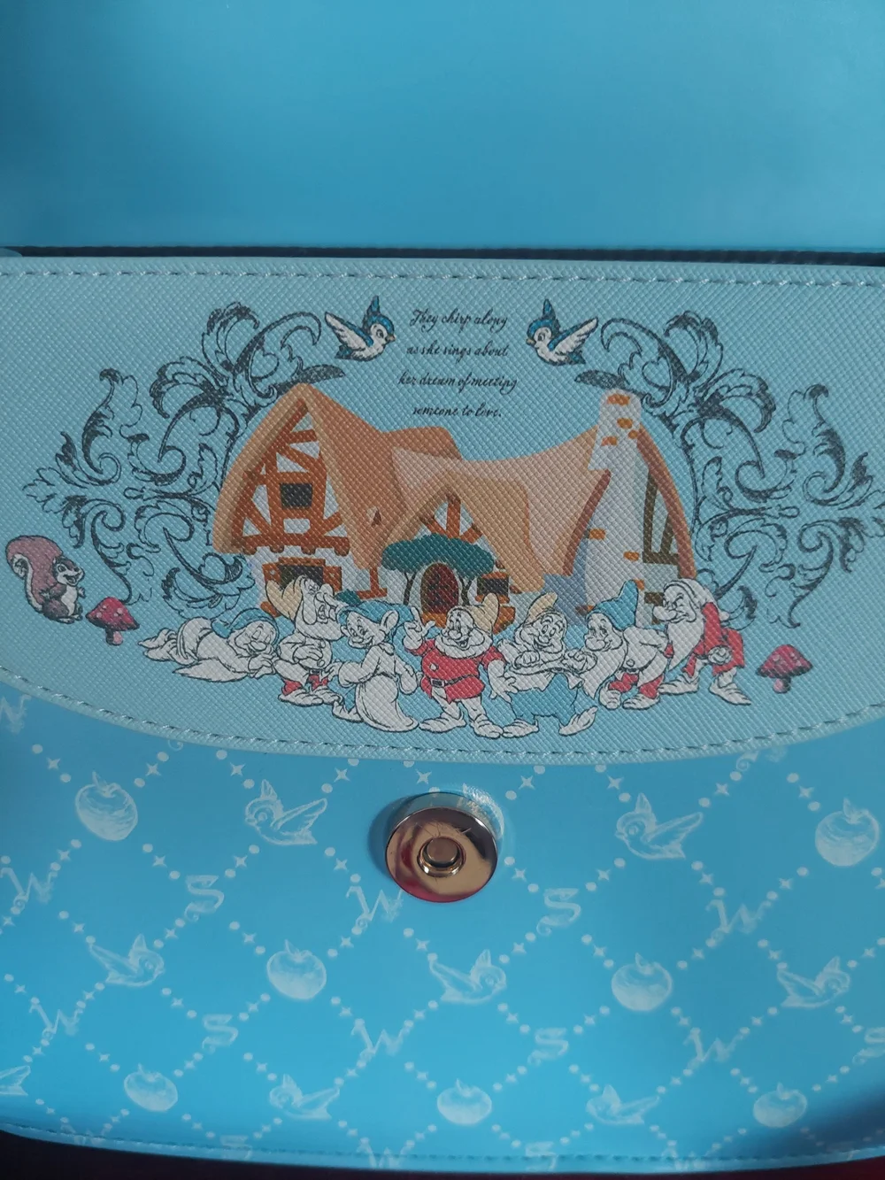 Disney Danielle Nicole Snow White Light Blue, Red Bows Heart Bag with Strap
